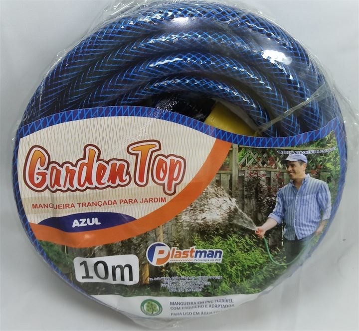 MANGUEIRA PARA JARDIM TRANÇADA 10M AZUL PLASTMAN | Distribuidora LDF