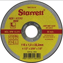 DISCO DE CORTE PARA INOX/FERRO 4.1/2” STARRETT