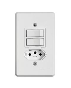 2 INTERRUPTOR SIMPLES + TOMADA 2P+T 10A BRANCO PRATIKA ILUMI