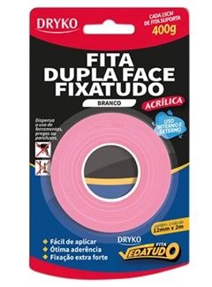 FITA DUPLA FACE FIXA TUDO 12MMX02M BRANCA DRYKO