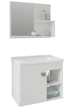 ARMARIO PARA BANHEIRO COM ESPELHEIRA LOTUS BRANCO 55CM MGM