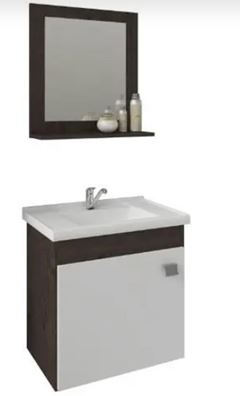 ARMARIO PARA BANHEIRO COM ESPELHEIRA IRIS  BRANCO/PRETO 44CM MGM