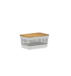 CESTO ORGANIZADOR GRID COM TAMPA BAMBU 2,5L BRANCO O.U