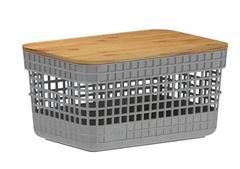 CESTO ORGANIZADOR GRID COM TAMPA BAMBU 2,5L CHUMBO O.U