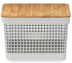 CESTO ORGANIZADOR GRID COM TAMPA BAMBU 8L BEGE O.U