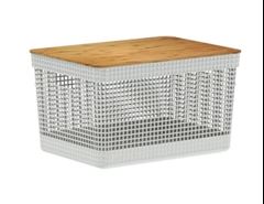 CESTO ORGANIZADOR GRID COM TAMPA BAMBU 20L BRANCO O.U