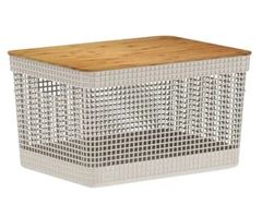 CESTO ORGANIZADOR GRID COM TAMPA BAMBU 20L BEGE O.U
