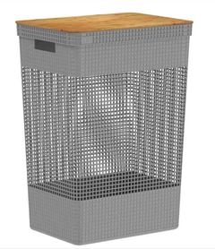 CESTO ROUPAS GRID COM TAMPA BAMBU 49L CHUMBO O.U
