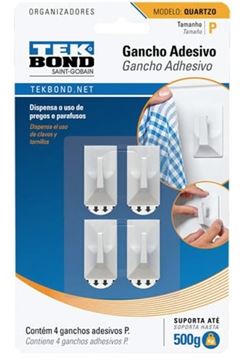 GANCHO ADESIVO PLASTICO QUARTZO P  BRANCO COM 4 UNIDADES TEKBOND