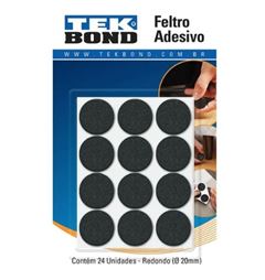 FELTRO ADESIVO REDONDO 20MM PRETO COM 24 TEKBOND