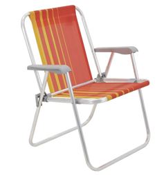 CADEIRA DE PRAIA ALUMINIO LARANJA E AMARELO TRAMONTINA