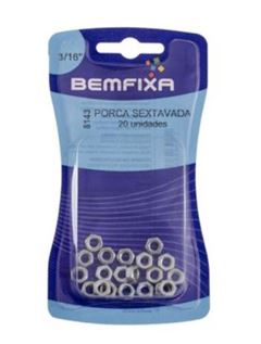 PORCA SEXTAVADA 3/16” COM 20 UNIDADES BEMFIXA