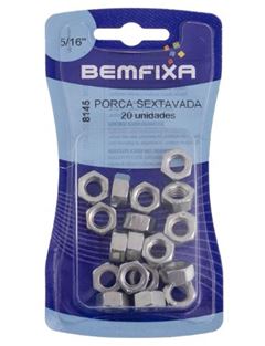 PORCA SEXTAVADA 5/16” COM 20 UNIDADES BEMFIXA