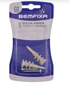 BUCHA RÁPIDA PLÁSTICA PARA DRYWALL COM 2 UNIDADES BEMFIXA
