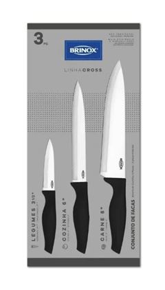 CONJUNTO FACAS 3 PEÇAS INOX PRETO CROSS BRINOX