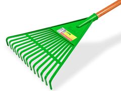VASSOURA JARDIM PLASTICA VERDE 14 DENTES  COM CABO TRAPP