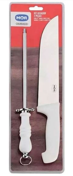 JOGO PARA CHURRASCO 2 PEÇAS FACA 9” E CHAIRA INOX MOR