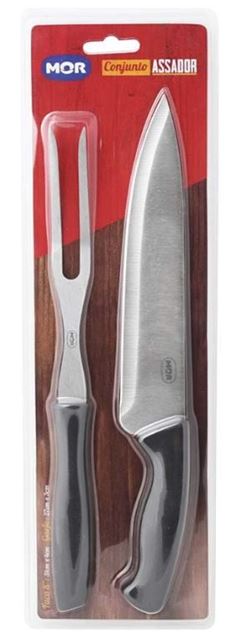 JOGO PARA CHURRASCO 2 PEÇAS FACA 8” E GARFO INOX MOR
