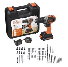 KIT PARAFUSADEIRA / FURADEIRA DE IMPACTO 20V MAX 3/8” (10MM) ÍON DE LÍTIO COM 80 ACESSÓRIOS BLACK+DECKER