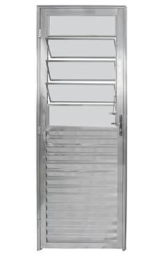 PORTA DE GIRO ABERTURA PARA A DIREITA EM ALUMINIO NATURAL 80X210 CM COM BASCULANTE VIDRO LISO DE 4 MM