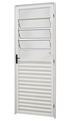 PORTA DE GIRO ABERTURA PARA A DIREITA EM ALUMINIO BRANCO 80X210 CM COM BASCULANTE VIDRO LISO DE 4 MM