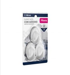 GANCHO PARA PAREDE 1,0KG ADESIVO OVAL COM 3 UNIDADES ATLAS