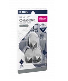GANCHO PARA PAREDE 0,5KG ADESIVO INOX COM 3 UNIDADES ATLAS