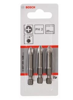 BITS PHILLIPS PARAFUSO PH2 49MM 1/4 COM 3 UNIDADES BOSCH