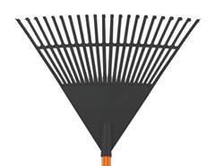 VASSOURA JARDIM PLASTICA PRETA 22 DENTES COM CABO LARANJA DHON