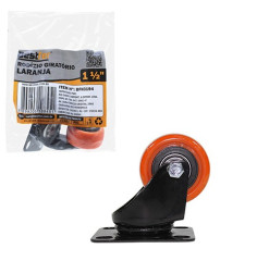 RODIZIO GIRATÓRIO PVC SEM FREIO 1.1/2” LARANJA BESTFER